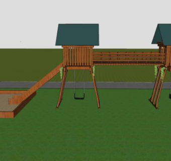 儿童游乐场设施带沙堆秋千滑梯SU模型下载_sketchup草图大师SKP模型