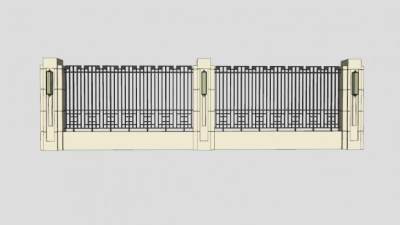 现代围墙铁艺围墙栏杆SU模型下载_sketchup草图大师SKP模型