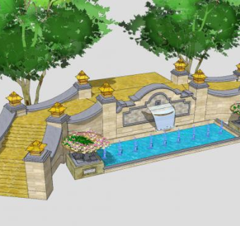 欧式现代水景墙SU模型下载_sketchup草图大师SKP模型