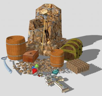 宝藏宝箱酒桶SU模型下载_sketchup草图大师SKP模型