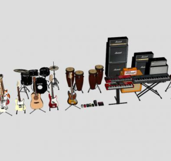 西方流行乐队乐器SU模型下载_sketchup草图大师SKP模型