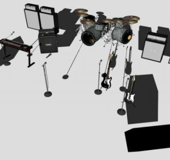 流行乐队乐器SU模型下载_sketchup草图大师SKP模型