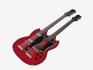 红色电吉他乐器SU模型下载_sketchup草图大师SKP模型