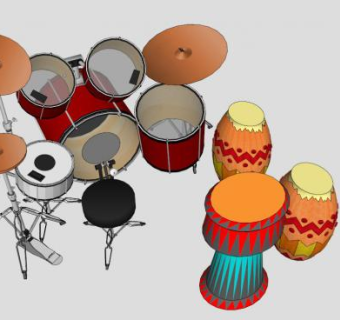 乐队鼓多种打击乐器SU模型下载_sketchup草图大师SKP模型
