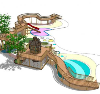 木制桥梁走道儿童游乐设施SU模型下载_sketchup草图大师SKP模型