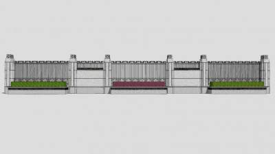 别墅围墙护栏花圃SU模型下载_sketchup草图大师SKP模型