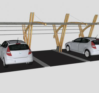 汽车停车棚停车位SU模型下载_sketchup草图大师SKP模型