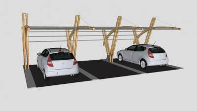 汽车停车棚停车位SU模型下载_sketchup草图大师SKP模型