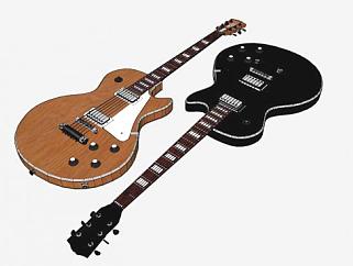 木质和黑色两款电吉他SU模型下载_sketchup草图大师SKP模型