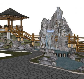 假山凉亭SU模型下载_sketchup草图大师SKP模型