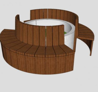 圆形户外景观弧形长凳SU模型下载_sketchup草图大师SKP模型