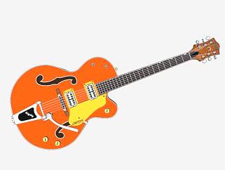 橙色电吉他乐器SU模型下载_sketchup草图大师SKP模型
