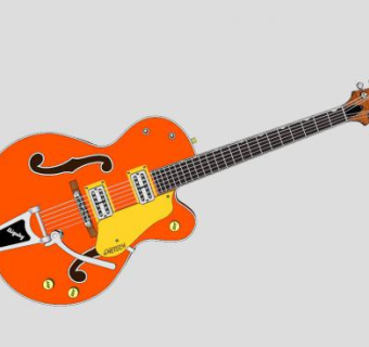 橙色电吉他乐器SU模型下载_sketchup草图大师SKP模型
