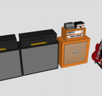 电吉他和老式音箱SU模型下载_sketchup草图大师SKP模型