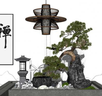 中式迎客松地灯SU模型下载_sketchup草图大师SKP模型