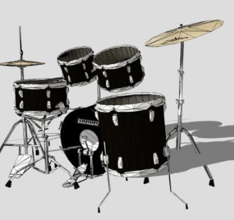 黑色架子鼓SU模型下载_sketchup草图大师SKP模型