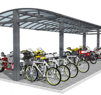 自行车赛车停车棚SU模型下载_sketchup草图大师SKP模型