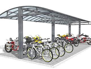 自行车赛车停车棚SU模型下载_sketchup草图大师SKP模型
