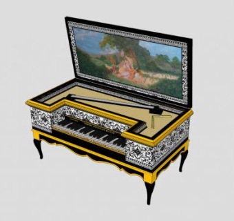 欧式豪华立式钢琴SU模型下载_sketchup草图大师SKP模型