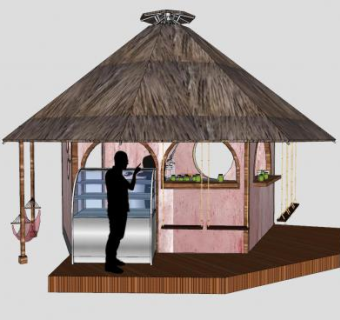 茅草亭贩售亭景区小屋SU模型下载_sketchup草图大师SKP模型