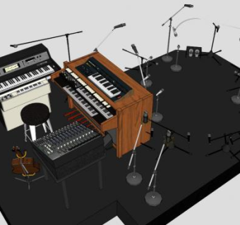 录音棚乐器SU模型下载_sketchup草图大师SKP模型