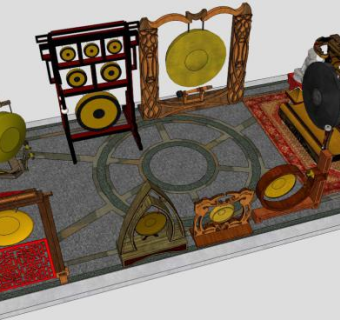 各种中国锣SU模型下载_sketchup草图大师SKP模型