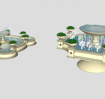 欧式水池喷泉SU模型下载_sketchup草图大师SKP模型