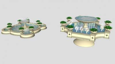 欧式水池喷泉SU模型下载_sketchup草图大师SKP模型