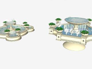 欧式水池喷泉SU模型下载_sketchup草图大师SKP模型