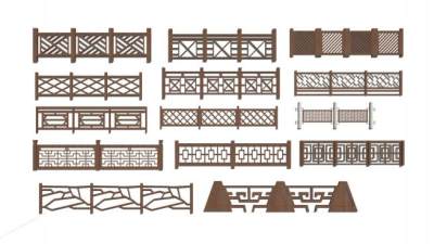 新中式木质栏杆SU模型下载_sketchup草图大师SKP模型