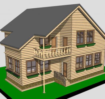 美式木屋木房子住宅SU模型下载_sketchup草图大师SKP模型