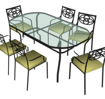 欧式椭圆形玻璃餐桌椅SU模型下载_sketchup草图大师SKP模型