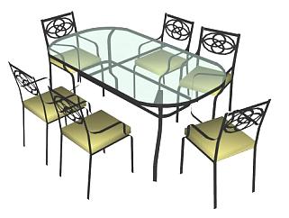 欧式椭圆形玻璃餐桌椅SU模型下载_sketchup草图大师SKP模型