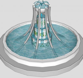 欧式现代喷泉水景SU模型下载_sketchup草图大师SKP模型