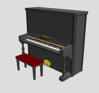 黑色款豪华立式钢琴SU模型下载_sketchup草图大师SKP模型