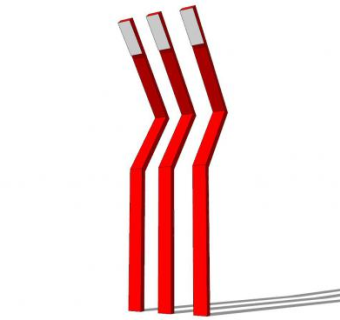 3柱红色户外灯SU模型下载_sketchup草图大师SKP模型