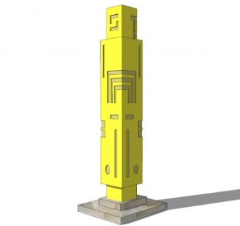 现代黄色方柱景观柱SU模型下载_sketchup草图大师SKP模型