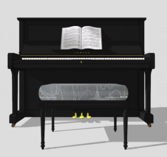 黑色款立式钢琴SU模型下载_sketchup草图大师SKP模型