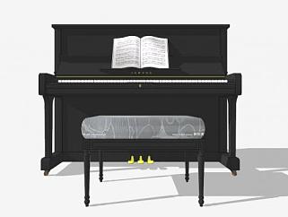 黑色款立式钢琴SU模型下载_sketchup草图大师SKP模型