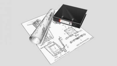 设计图纸和黑色文件夹SU模型下载_sketchup草图大师SKP模型