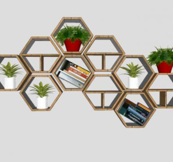 蜂窝木制格子装饰架SU模型下载_sketchup草图大师SKP模型