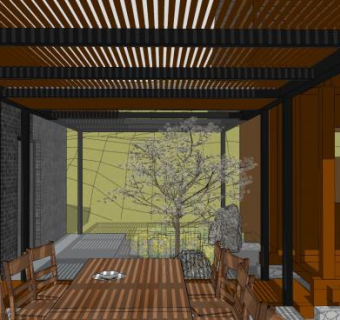 半山度假屋餐厅SU模型下载_sketchup草图大师SKP模型