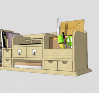 木质桌上书架SU模型下载_sketchup草图大师SKP模型