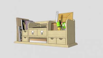 木质桌上书架SU模型下载_sketchup草图大师SKP模型