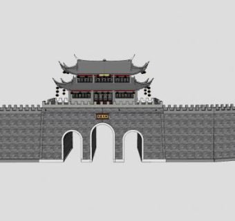 古建城门城楼城墙SU模型下载_sketchup草图大师SKP模型