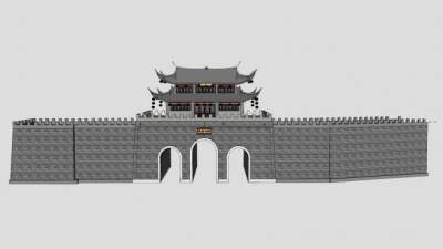 古建城门城楼城墙SU模型下载_sketchup草图大师SKP模型