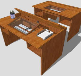 木质工作台办公文具SU模型下载_sketchup草图大师SKP模型