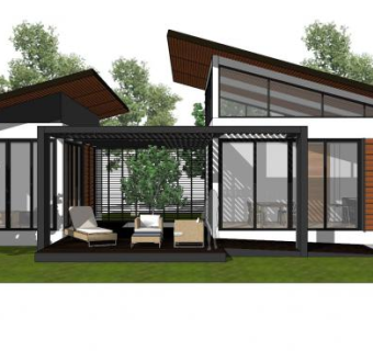 休闲木别墅住宅SU模型下载_sketchup草图大师SKP模型