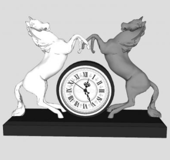双马雕塑时钟SU模型下载_sketchup草图大师SKP模型