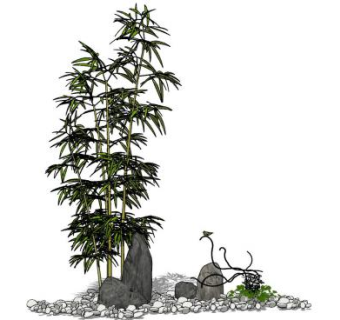 假山鹅卵石竹子SU模型下载_sketchup草图大师SKP模型